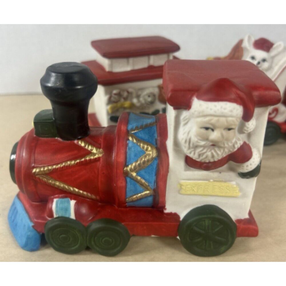 Christmas Locomotive Porcelain 4 Piece Set Vintage Taiwan Santa Bears Animals